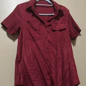 women’s red/burgundy button up shirt